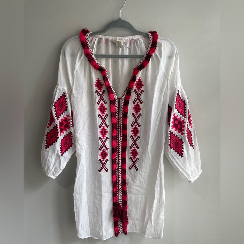 Figue Tula Embroidered Tassel Dress / Coverup white XS